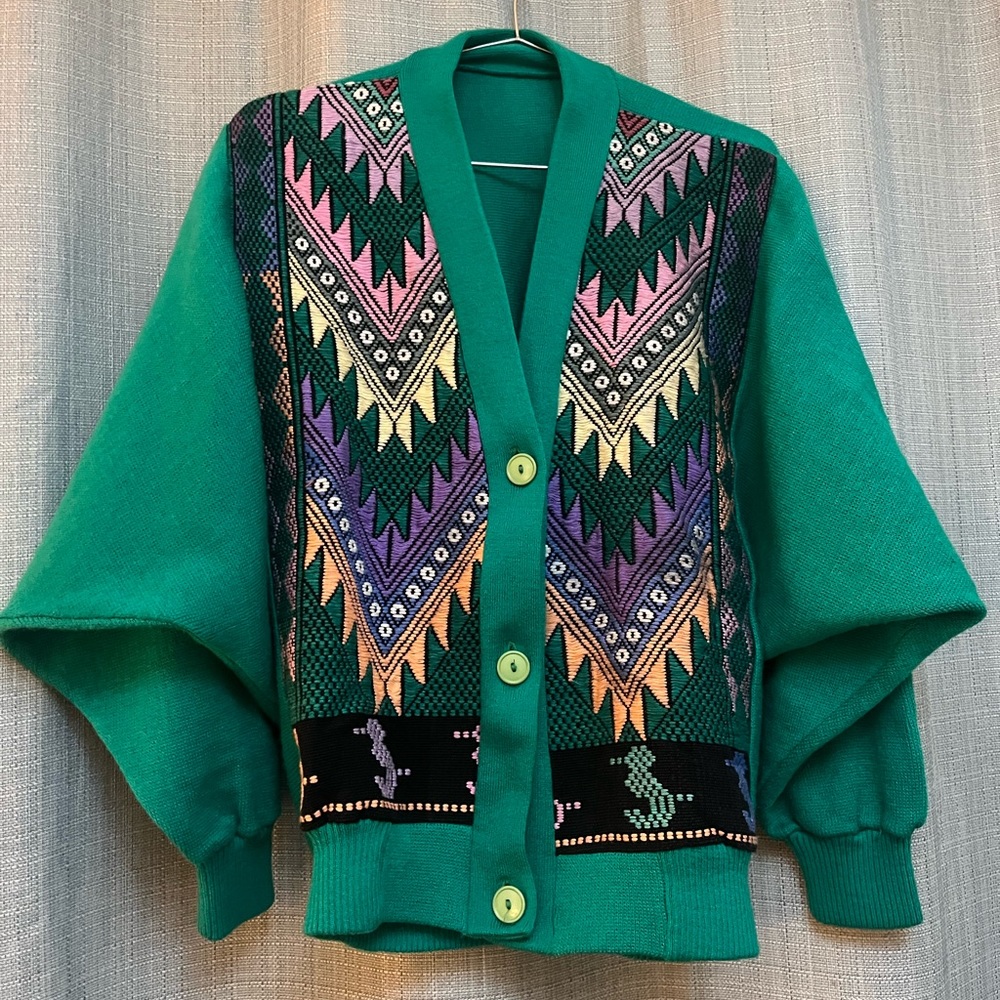 Vintage Retro Embroidered Bright Turqoise
Cardigan, unused.